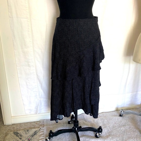 Cotton On  Midi Skirt black with white pin dots layered ruffle detail size S - Picture 1 of 9